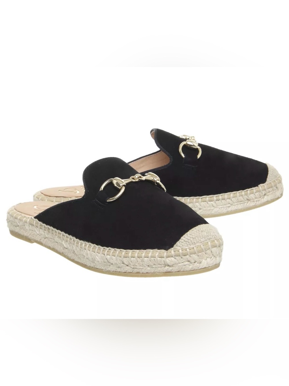 Kanna Dora Mule Black Suede Slip-On Espadrille with Gold Bit